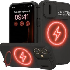 Shockproof Armor Phone Case with Magnetic 360° Ring Kickstand and Sliding Camera Protection - Black